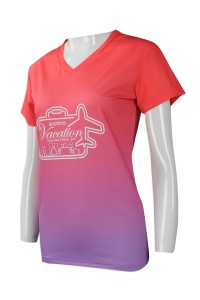 T841 Online Women's T-Shirt Design V-neck Women's T-Shirt Digital Color Printing Sublimation Customized Gradient Women's T-Shirt Store